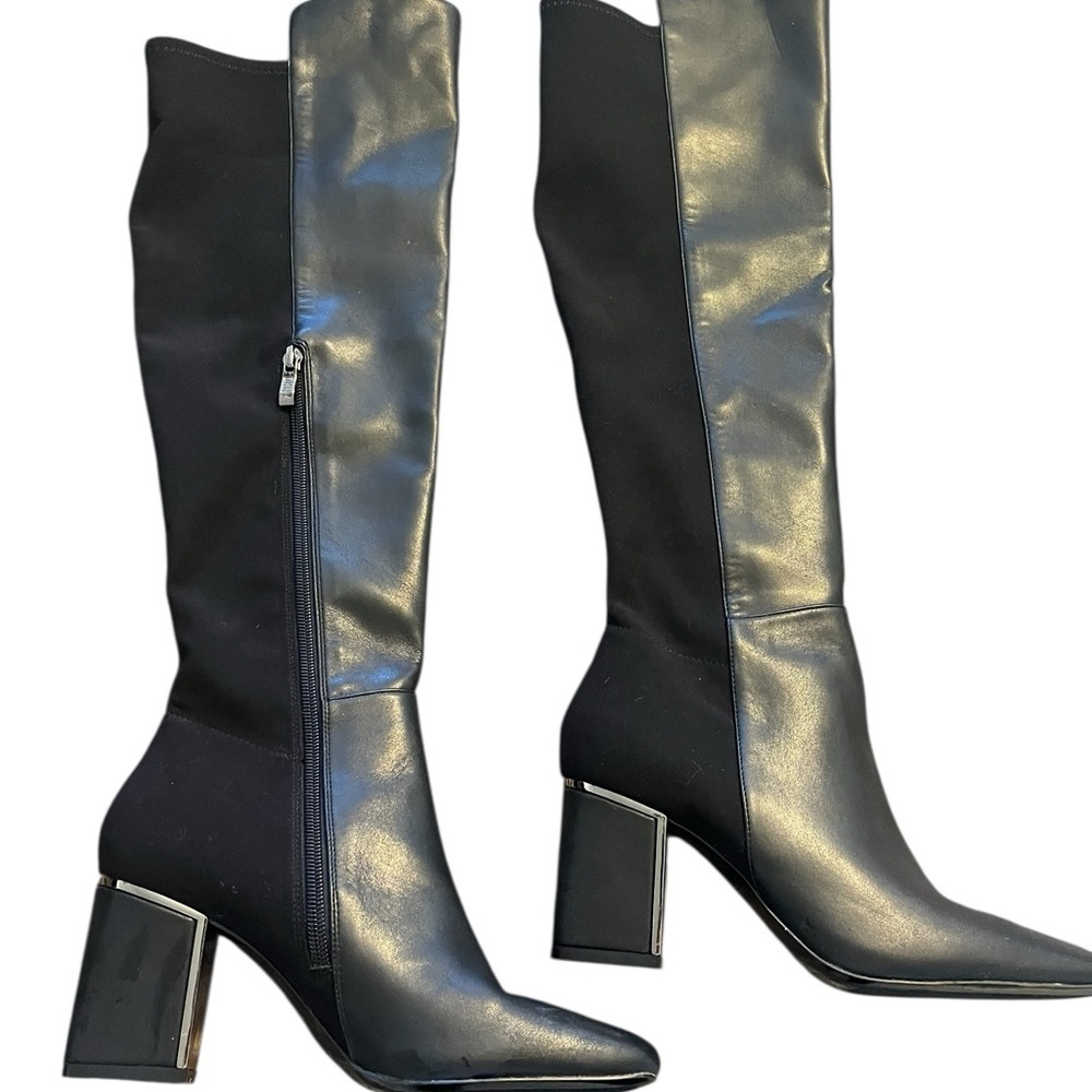 Western Chic Rodeo DKNY Black Leather Knee-High Block Heel Boots | Size 6.5